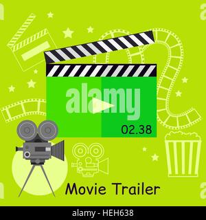 Movie Trailer Camera with Slapstick. Movie trailer camera with slapstick. Movie film or trailer for cinema entertainment. Video Stock Vector