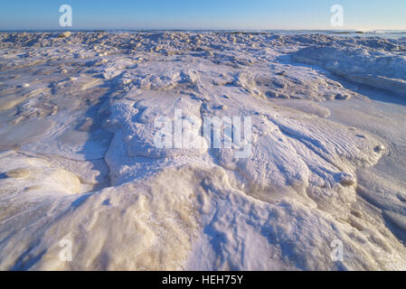 Ice covered coast of the Okhotsk sea, Sakhalin island Stock Photo