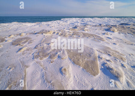 Ice covered coast of the Okhotsk sea, Sakhalin island Stock Photo