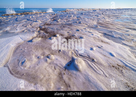 Ice covered coast of the Okhotsk sea, Sakhalin island Stock Photo