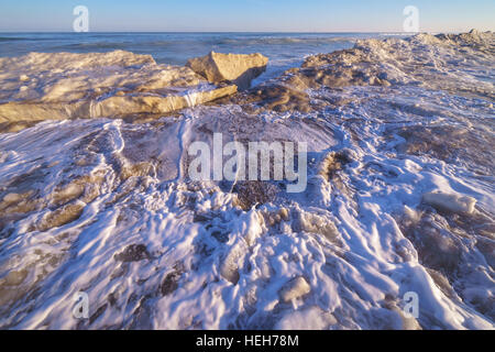 Ice covered coast of the Okhotsk sea, Sakhalin island Stock Photo