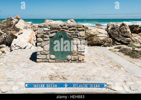 Cape Agulhas, the southernmost tip of Africa where Atlantic and Indian Oceans meet Stock Photo