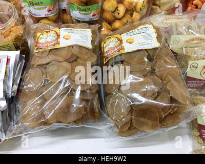 Indonesian local product Shrimp Cracker display  during the  Wonderful Indonesia Festival in Tawau, Sabah, Malaysia. Stock Photo