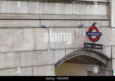 Westminster Tube Station and Public Subway sign. In London, England. On 17th December 2016. Stock Photo