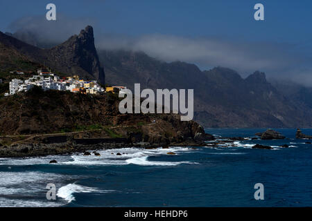 Almaciga, village on sea-cliff, Anaga Mountains, Tenerife, Canary Islands, Spain Stock Photo