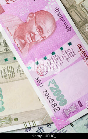 Close up of Indian Two Thousand Currency Stock Photo