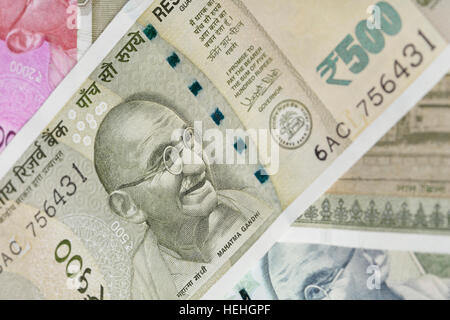 Indian Five Hundred Rupee Note with Mahatma Gandhi Portrait Stock Photo