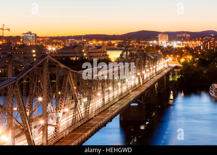 The Royal Alexandra Interprovincial Bridge looking towards Hull, Gatineau in the Outaouais Region of Quebec, Canada. Stock Photo