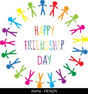 Greeting card with a happy friendship day. Greeting card people holding hands, circle. Vector illustration Stock Vector