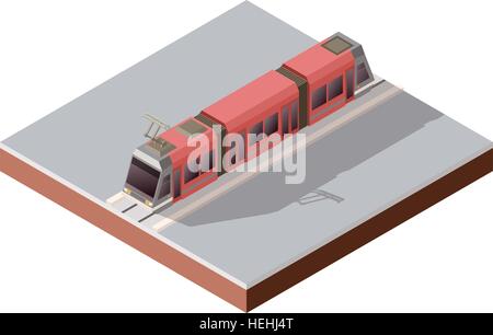 Isometric light train on the rails Stock Vector