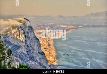 Rock of Gibraltar in fog. A British Overseas Territory Stock Photo