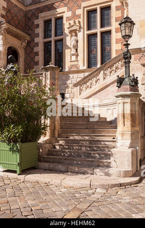 Steps leading up to Hotel Groslot in Orleans, France. The building was the original town hall. Stock Photo