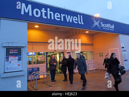 ScotRail railway station Motherwell,North Lanarkshire,Scotland,UK at dusk Stock Photo