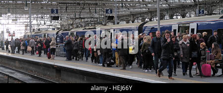 Very Busy Scotrail Abellio train carriages. Franchise threat to bring back into state ownership,after poor service Stock Photo