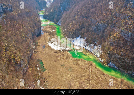 Green Korana river canyon in Plitvice lakes national park of Croatia aerial view Stock Photo