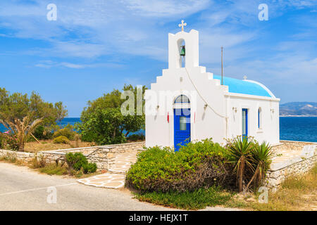 Typical Greek white church building in Ampelas fishing village, Paros island, Greece Stock Photo