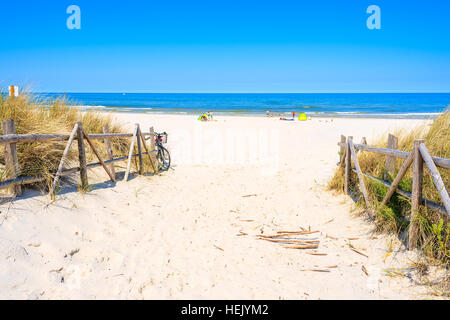 Entrance to sandy beach on coast of Baltic Sea near Lubiatowo village, Poland Stock Photo