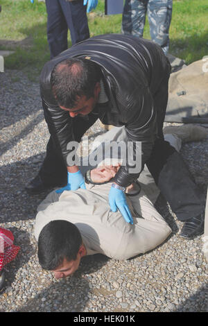 Defensive Berm Iraqi federal police conduct training with bulldozers at Qayyarah West ...