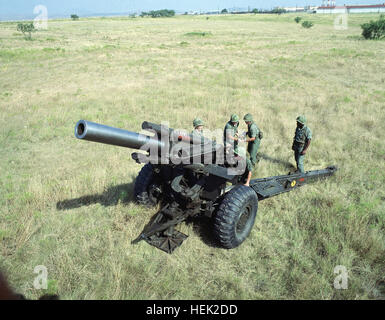 An M114 155 mm Howitzer in firing position. USArmy M114 howitzer Stock Photo