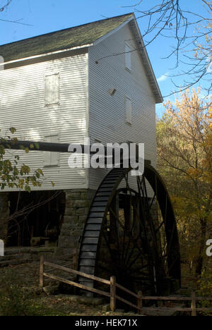 This is the 40-foot overshot waterwheel Oct. 27, 2010 at Mill Springs Mill, which is a historical gristmill from the 1800s that is preserved and administered by the U.S. Army Corps of Engineers Nashville District.  The mill is located off Kentucky Highway 90 between Burnside and Monticello on the banks of scenic Lake Cumberland in Mill Springs, Ky.  (USACE photo by Lee Roberts) Public get historic treat at Corps gristmill 338173 Stock Photo