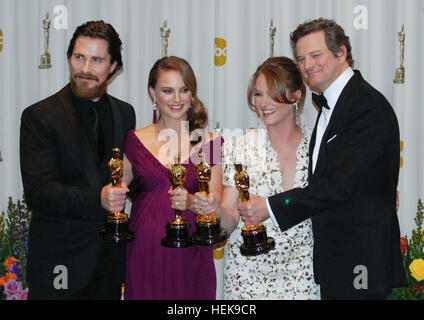 Christian Bale, Natalie Portman, Melissa Leo and Colin Firth 2011 Stock Photo