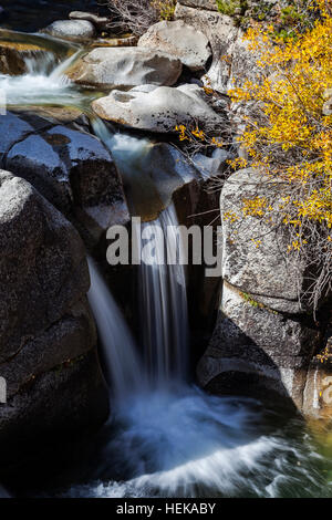 Water flows over a cascade on Leavitt Creek in Mono County, California. Stock Photo