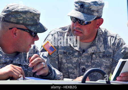 Eight Missouri Army National Guard Soldiers from the 1/129th Field Artillery were ordered to state emergency duty as part of Task Force 110 to conduct presence patrols in Atchison County at the request of local authorities.  The team is led by Sgt. 1st Class John Weiss and will be on around the clock patrols until further notice.  Presence patrols are used to assist local authorities and law enforcement by monitoring flood conditions and keeping watch on property of persons who have evacuated in advance of the possible flooding.   The Missouri National Guard will continue to assist the citizen Stock Photo