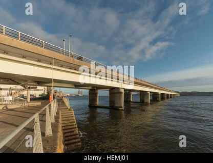 The Tay Road Bridge,  opened in 1966, is one of the longest road bridges in Europe linking Dundee and Fife. Stock Photo