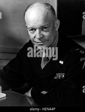 General Dwight D. Eisenhower, Supreme Allied Commander, at his headquarters in the European theather of operations.  He wears the five-star cluster of the newly-created rank of General of the Army.  February 1, 1945.  T4c. Messerlin. (Army) NARA FILE #:  080-G-331330 WAR & CONFLICT BOOK #:  745 General Dwight D. Eisenhower Stock Photo