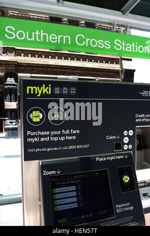 Myki card machine at tram stop in Southern Cross station Melbourne ...