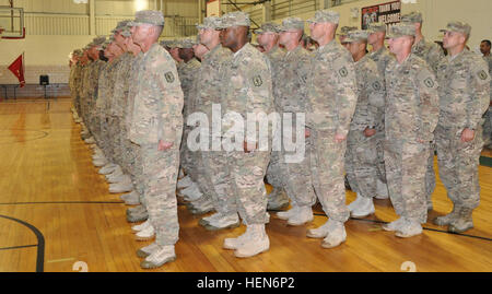 Soldiers of the 94th Engineer Battalion stand in formation during an ...