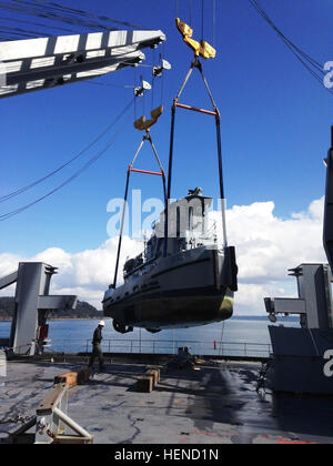 The U.s. Army Small Tugboat Mulberry (st-914) Is Loaded Aboard The Usns 