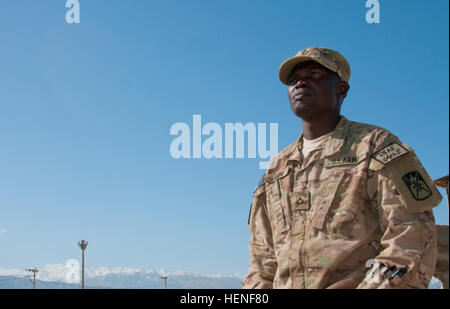 Pfc. Anthony Lodiong, an automated logistical specialist, assigned to Headquarters and Headquarters Company, 10th Special Troops Battalion, 10th Sustainment Brigade. (Photo by Sgt. Michael K. Selvage, 10th Sustainment Brigade Public Affairs NCO) Pfc. Anthony Lodiong 140427-A-CA521-019 Stock Photo