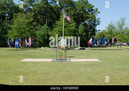 A ceremony on the 16th Military Police Brigade memorial field proudly honors the service of Command Sgt. Maj. Todd E. Spradling and Command Sgt. Maj. Thomas S. Sivak Jr., upon their retirement from active service following distinguished careers as military policemen. (U.S. Army photo by Sgt. Barry St. Clair / Released) 16th Military Police Brigade Memorial Field 141007-A-UK859-029 Stock Photo