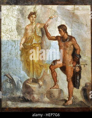 Roman wallpainting of Perseus freeing Andromeda. House of the Dioscuri, Pompeii, Italy. 1st century AD. National Archaeological Museum, Naples. Italy. Stock Photo