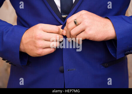 man dressed in blue suit and white shirt Stock Photo