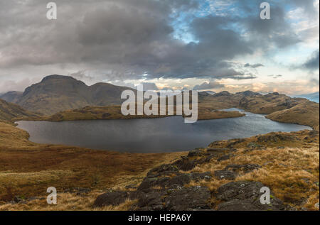 Sprinkling Tarn, English Lake District, with Great Gable and Green Gable in the background Stock Photo
