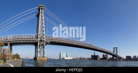 New York, United States of America - November 17, 2016: PAnoramic view of Williamsburg Bridge connecting Manhattan and Brooklyn Stock Photo