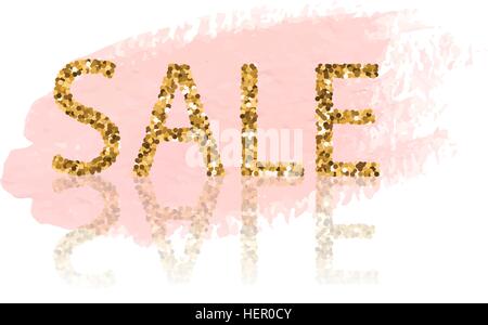 Golden Sale lettering. Pastel pink watercolor background. For flyer, poster, shopping sign, discount, marketing, selling, banner web social media Stock Vector