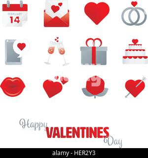 Set of twelve Valentines Day, Love and Romance related icons Stock Vector