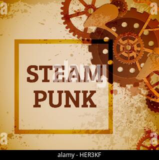 Abstract industrial background with gears  in the style of steampunk. Vector illustration. Stock Vector