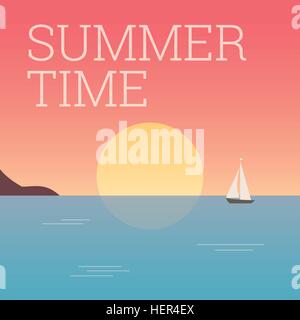 Landscape sunset, summertime title. Editable vector design. Stock Vector