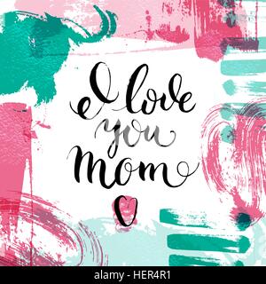 Happy mothers day lettering calligraphy card. Hand drawn sketch paint abstract texture design. Vector illustration Stock Vector