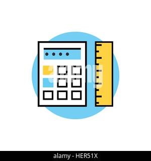 Icon of ruler with calculator logo. Isolated calculator and ruler on white background. Modern vector illustration for web and Stock Vector