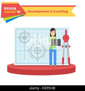Development and coaching woman. Development coaching, development icon, web development, construction coach, business mentor Stock Vector
