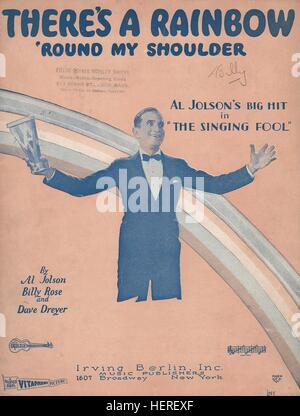 'There's a Rainbow 'Round My Shoulder' 1928 Al Jolson The Singing Fool Movie Sheet Music Cover Stock Photo