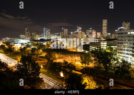 Skyline, Downtown Denver at night, Denver, Colorado, USA Stock Photo