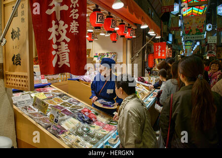 Shopping in Nishiki Market, Kyoto, Japan Stock Photo