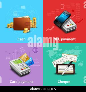 Payment Realistic Set. Payment set with cash and card realistic icons isolated vector illustration Stock Vector