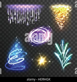 Light effects set. Realistic burst sparkle  and flash light effects set isolated on transparent background vector illustration Stock Vector